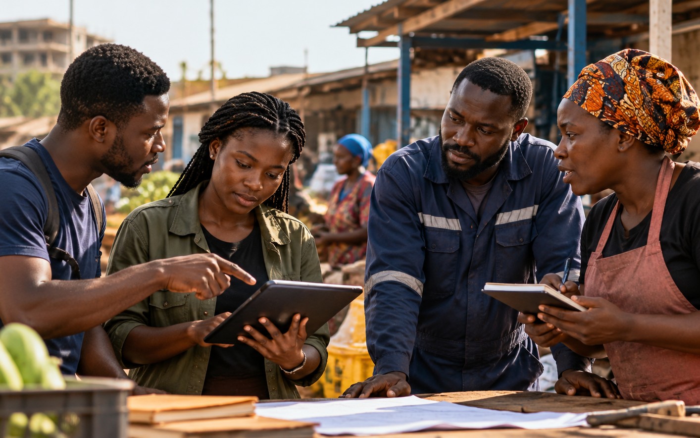People combining skills and local knowledge around a practical idea