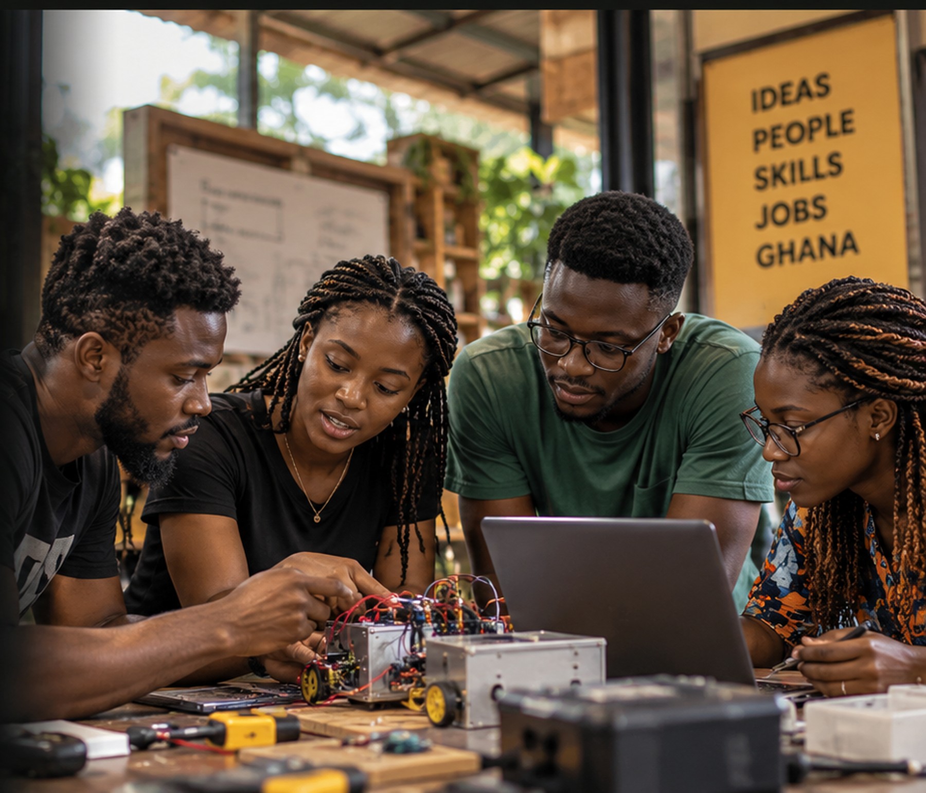 Young Ghanaian collaborators testing a project